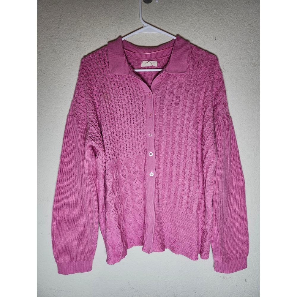 L.A. Hearts Cardigan Sweater Women Small Pink Mixed Cable Knit Button Front Polo